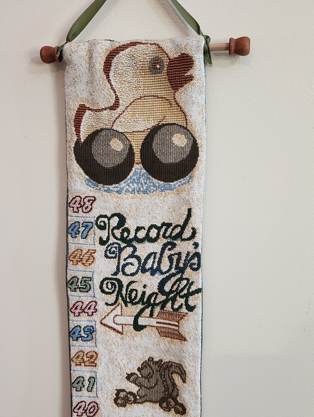 Vintage Baby Birth Record Tapestry Wall Hanging Nursery Cottage Decor Milestone